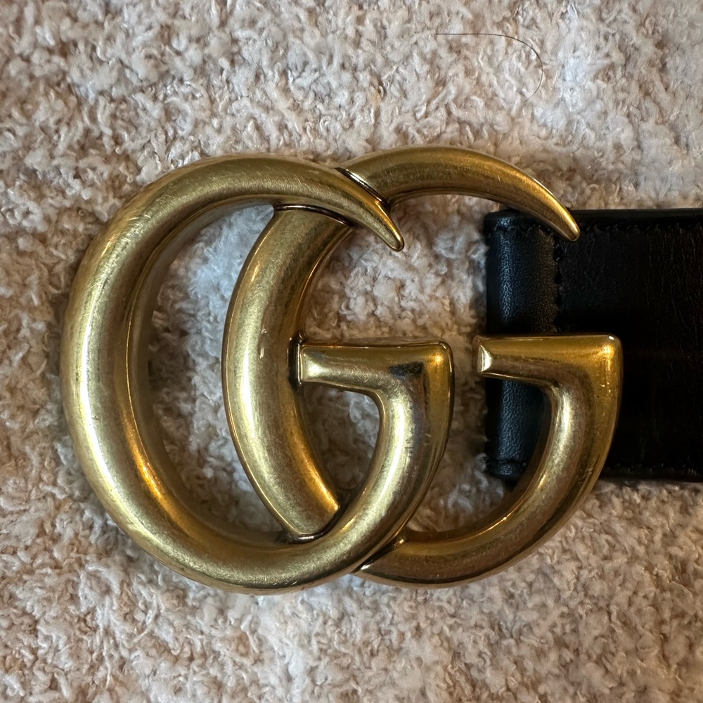 Leather belt with Double G buckle, size 85